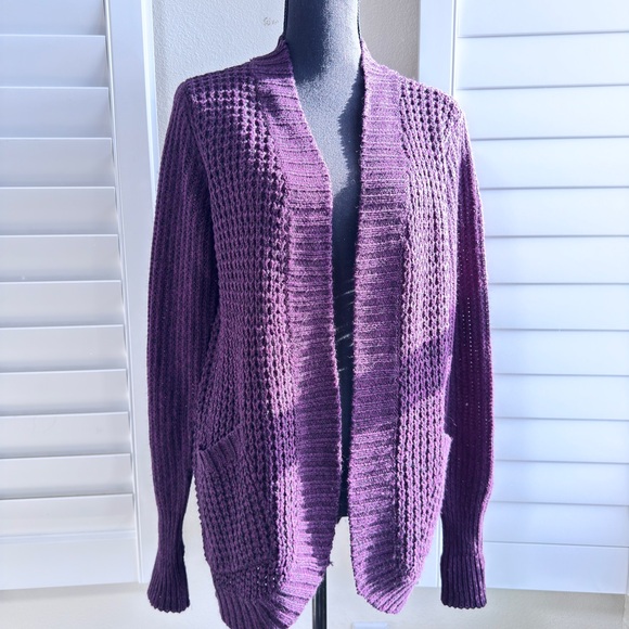 purple open front cardigan